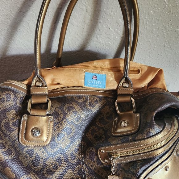 Kathy Van Zeeland Brown Shopper Bag Heart & Crown Metal Handbag - Picture 6 of 6